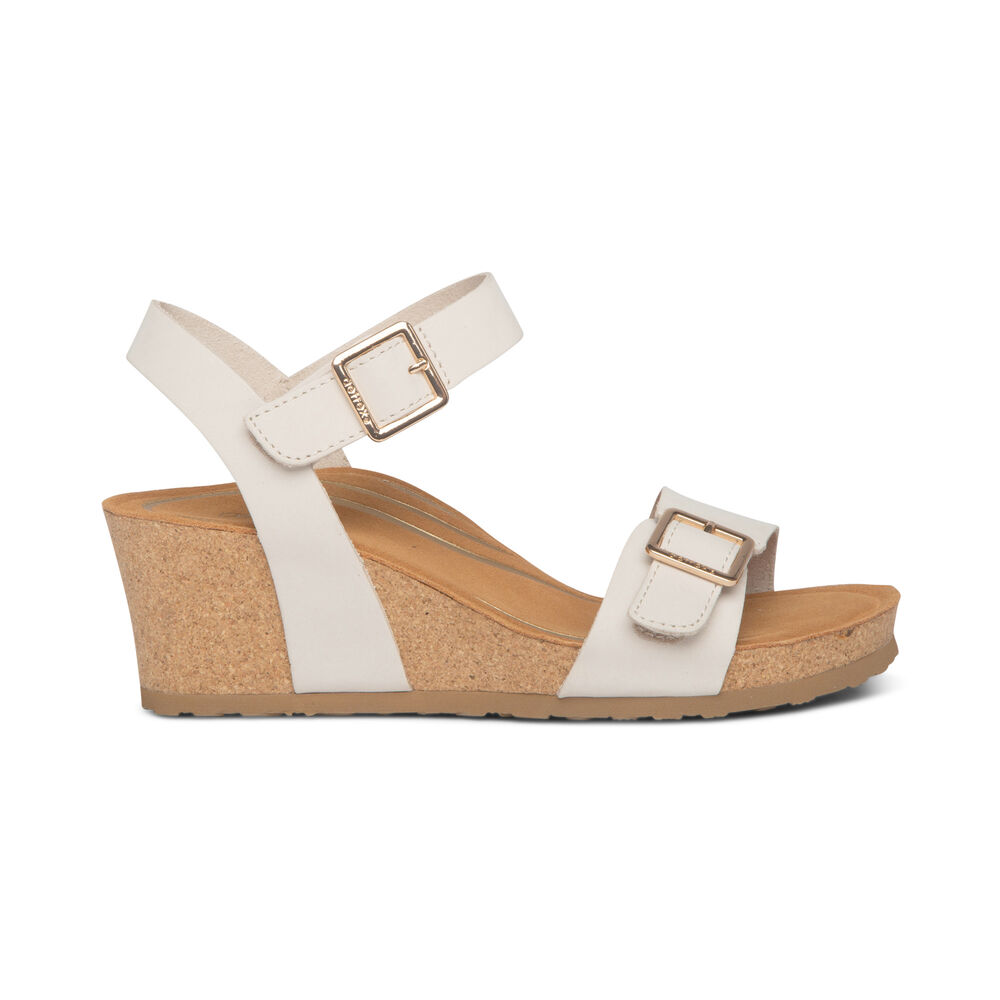 Aetrex Women's Lexa Quarter Strap Wedge Sandals - White | USA 8EMPASP